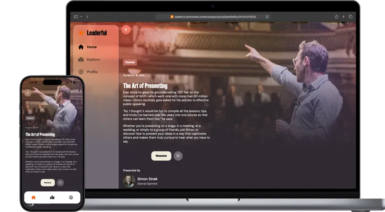 Device mockup: Leaderful for Business on a Macbook and iPhone